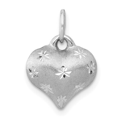 14K White Gold Satin & Shiny-Cut Puffed Heart Pendant