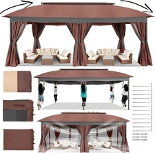 12x20' Heavy Duty Gazebo with Curtain and Nettings Outdoor Double Roof Patio ##