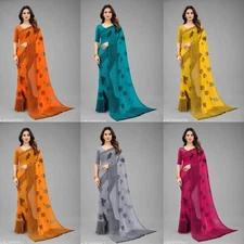 Women 's Printed Chiffon Saree Separate Blouse Piece