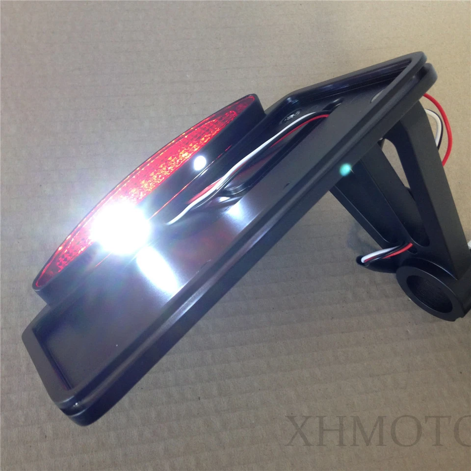 Conjunto de matrícula lateral de motocicleta luz de freno trasera LED cromada NEGRA Foto 2 de 4