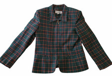 Norton McNaughton Vtg Wool Blend Jacket 8 Green Red Plaid Peplum Zip Holidays
