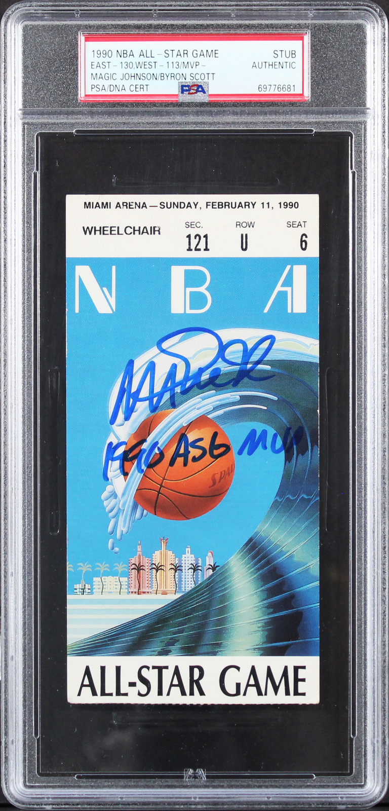 Magic Johnson Autographed Signed & Byron Scott "1990 Asg MVP" Ticket Stub PSA/DNA Slabbed 