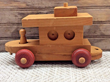 Vintage Montgomery Schoolhouse Vermont Wood Toy Train Caboose/Man Red Wheel 9.5"