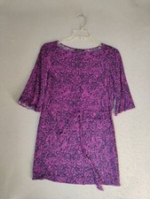 Banana Republic Womens Dress XS Purple Geometric 3/4 Sleeve Boat Neck Belted