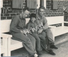 Photo WW II Two Young Men Civilian with Small Child 1931 L1.09