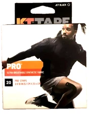 KT Tape Pro Kinesiology Therapeutic Tape Jet Black 20 Pro Strips 2 x 10 inches