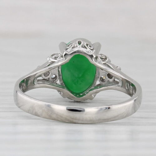 Anillo De Diamante De Jadeita Verde Ovalado De Platino 900 Talla 7.5 - Imagen 4 de 10