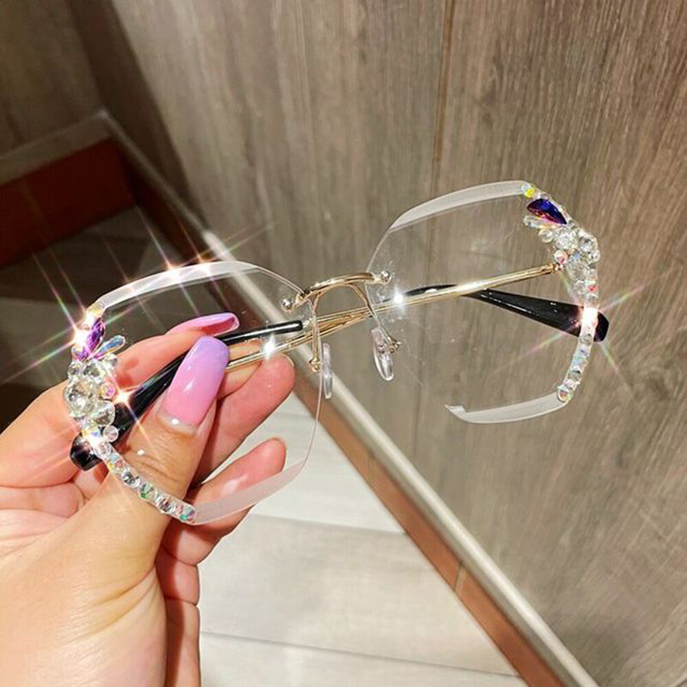 2026 Luxury Brand Design Vintage Rimless Rhinestone Sunglasses Women Men Fashion