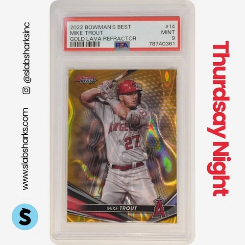 2022 BOWMAN'S BEST #14 MIKE TROUT GOLD LAVA REFRACTOR /75 PSA 9