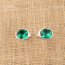 Lab Green Emerald Stone 925 Silver Valentine Gift Wedding Mens Cufflinks Jewelry