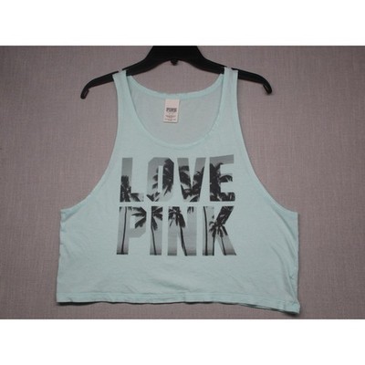 PINK VICTORIA'S SECRET Light Blue Tropical Graphic Cropped Tank Top Size SP