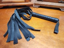 Black Faux Leather Flogger 23" Wrapped Handle Clean