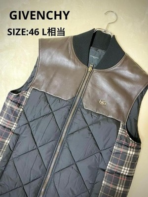 Givenchy HDG Switching Down Vest Men s Leather Check Pattern Black Brown Size 46
