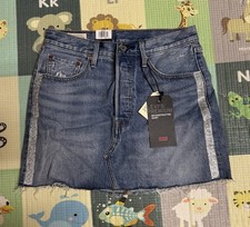 Levi s Deconstructed Rhinestone Cut-Off Women s Sz 27 Blue Denim Skirt NEW