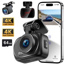 Soam 4K+4K Dash Cam Front/Rear, Free 64GB Card, Bulit-in WiFi, APP, Car DVR
