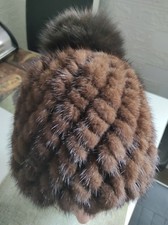 Damen Winter Qualität gestrickte Echt Nerz Pelz Mütze 57-59 Groß Braun.