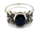 Vintage Sterling Silver Black Onyx Marcasite Cocktail Ring Size 8