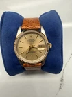 Rolex Datejust 36mm Champagne Dial Fluted Gold Bezel Auto Brown Leather
