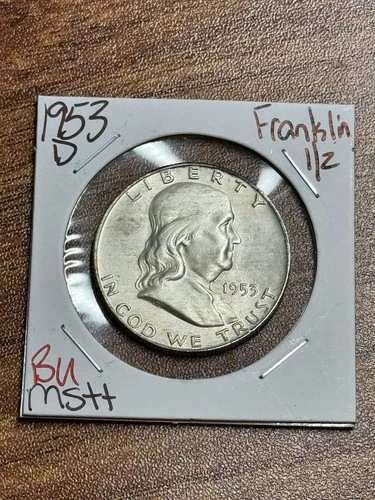 1953 D Franklin Silver Half Dollar BU Uncirculated MS++ U.S. 50c Coin (Raw18031)
