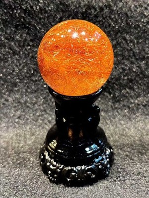 97.9g Natural Copper Rutilated Quartz Sphere Crystal Ball Reiki Decor+ Stand