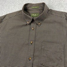 Eddie Bauer Button Down Shirt Mens L Black Tan Check Wrinkle Resistant Cotton