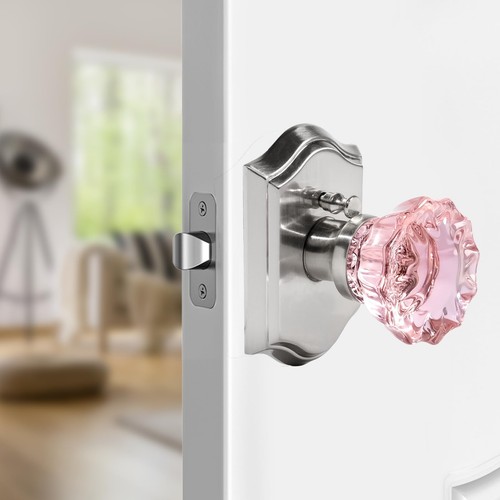 Crystal Door Knobs, Stain Nickel Pink Glass Door Knobs Interior Rose Shape wi... - Picture 8 of 8