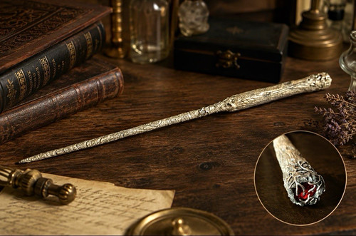 Handcrafted Fantasy Wizard Wand with Red Crystal – One of a kind