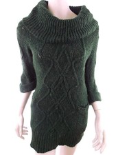 Vintage Cottage Mini Jumper Dress Green Cable Knit Oversized Boho US 4