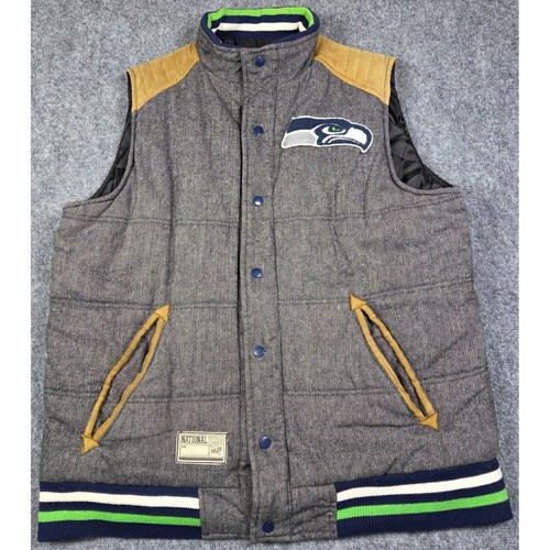 Seattle Seahawks Vest Mens Extra Large NFL Football Snap Button Quilted Gray