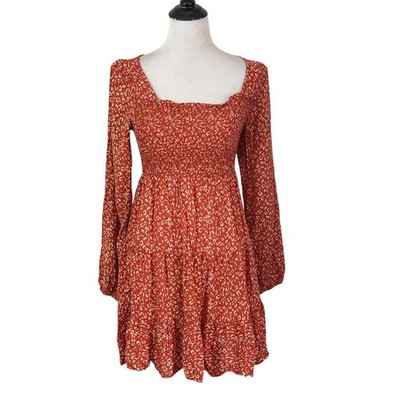 Liberty Love Smocked Milkmaid Tiered Midi Dress Size M Ditsy Print Romantic BOHO