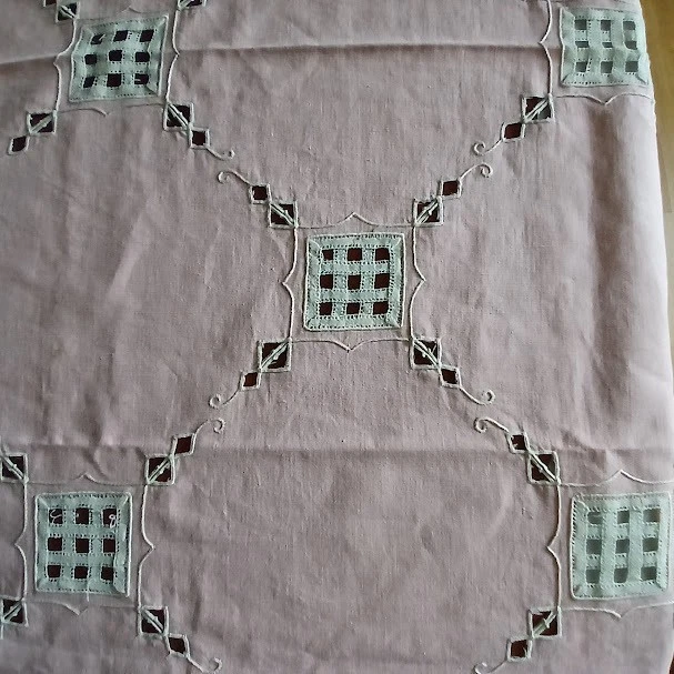 grande nappe Lin Rose Saumon 190x150 Cm applications broderies - Photo 3/4