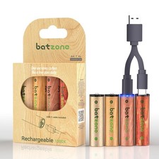 4 Pack 2200mWh 1.5V AA Rechargeable Lithium Battery Type-C Cable USB Charger