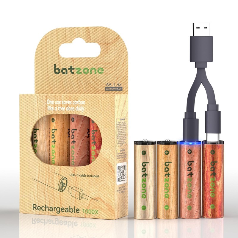 4 Pack 2200mWh 1.5V AA Rechargeable Lithium Battery Type-C Cable USB Charger