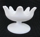 Vintage white Milk Glass Ruffled Pedestal Compote Bowl Candy Nut Dish