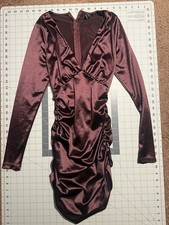 Windsor Red Ruched Mesh Bodycon Mini Dress S Puff Sleeve