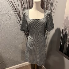 A New Day Black  White Gingham Check A Line Puff Sleeve Dress Womens Size 6 NWT