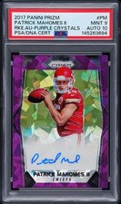 2017 PANINI PRIZM PATRICK MAHOMES II RKE.AU-PURPLE CRYSTALS #/75 - PSA 9 AUTO 10
