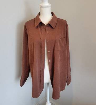 Basic Editions Women's Medium Brown Jacket Button Down Long Sleeve