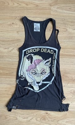Drop Dead Brain Fox Distressed Grunge T-shirt Dress Size S/M