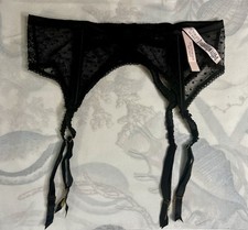 NWT- Victoria's Secret Luxe Lingerie Black PolkaDot Garter Belt. Size XS