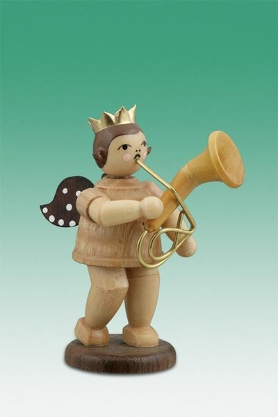 Holzengel Weihnachtsengel Engel Mit Baritonhorn Mit Krone / Natur HöHe 6,5Cm NEU-image