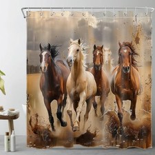 Horse Shower Curtain Western Desert 72"W x 72"L Pack of 1 Brown and Grey