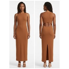 Express Brown Ribbed Knit Open Back Sleeveless Maxi Dress Women Size L