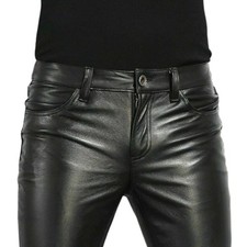 Mens Black Leather Trousers Motorbike Motorcycle Jeans Biker Cowhide Soft Pants