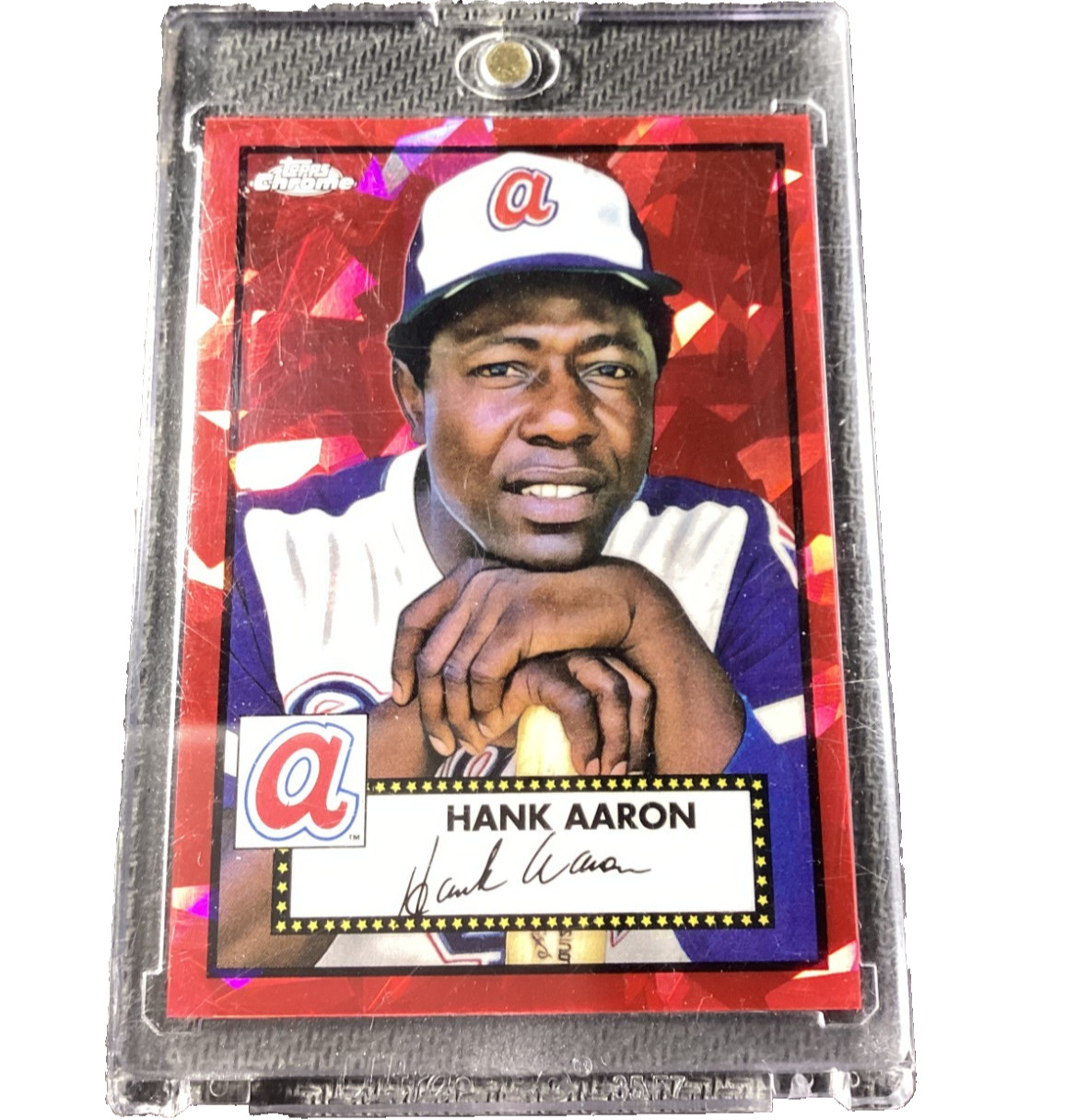 Hank Aaron 2021 Topps Chrome Platinum Anniversary /100 Red Atomic Refractor 678