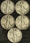 Lot of 5 1939 D Walking Liberty Half Dollar 90% Silver Coins ($2.50 Face Value)