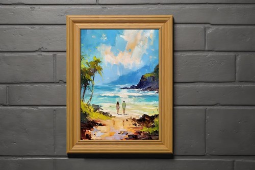 Romantic Beach Walk 5"x7" Print on Matte Paper | Peaceful Seaside Oil Painting - Picture 8 of 18