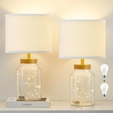 Fillable Table Lamp, Bedside Lamp with Clear Glass Fillable Lamp Nightstand L...