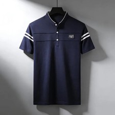 Summer Essential Men's Bla Mandarin Collar Polo Shirt, Short Sleeve with White