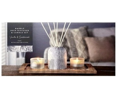 Dekorativer Duft Marmor Schilf Diffusor & Kerze Set mit Holztablett